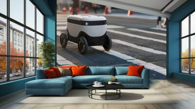 Delivery robot delivering packages, intelligent automaton vehicle for the delivery food and products Wall mural