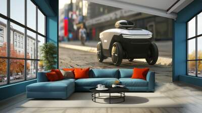 Delivery robot delivering packages, intelligent automaton vehicle for the delivery food and products Wall mural