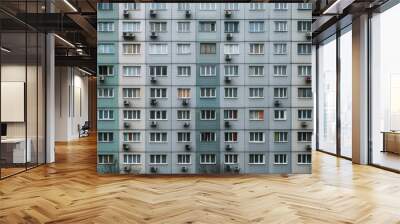 Facade of a Grey Multi-storey Panel building in Russia, Soviet architecture houses Wall mural