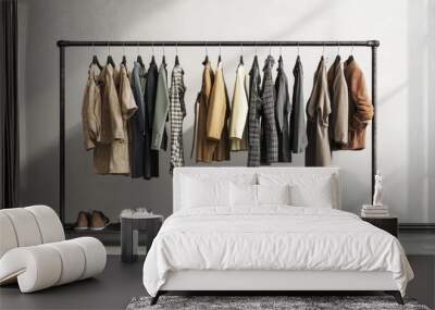 Stylish outfits displayed on a clothing rack. Collection of fashionable clothes Wall mural