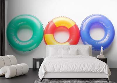 Summer inflatable ring set isolated on white background. floaters swimming rubber round toy Wall mural