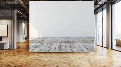 White wall in an empty room with wooden floor texture. Decoration design room background Wall mural