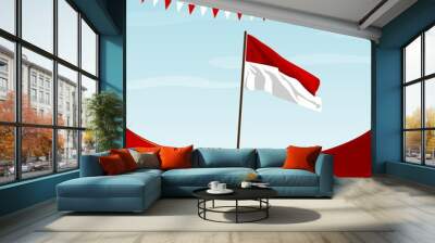 Indonesian Independence day waving flag design background Wall mural