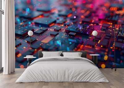 Abstract Circuit Board Glowing Technology Background Wall mural