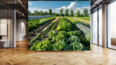 An organic farm with rows of green fields img Wall mural