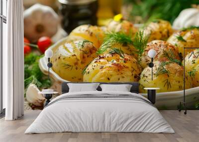 baked potatoes with herbs Wall mural