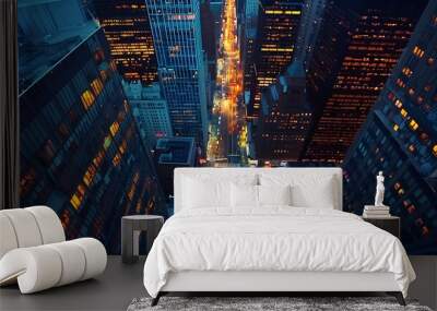 Evening panorama overlooking the brightly lit streets Wall mural