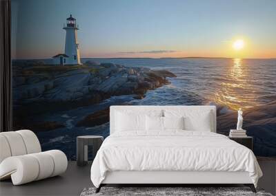 lighthouse a rocky shore image Wall mural