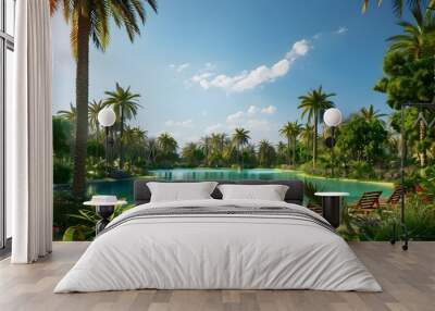 Oasis green with dense palm trees Wall mural