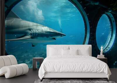 Shark Encounter Underwater Adventure Through a Submarine Window Wall mural