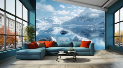 Stones surrounded by ice blocks and blue water Wall mural