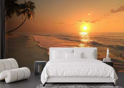 Sunset on a tropical shore golden sand stretches Wall mural