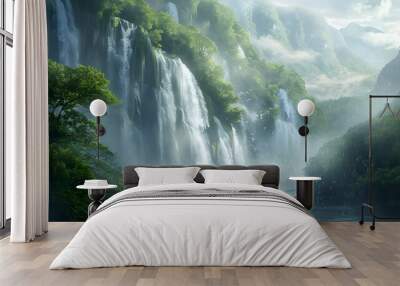 Waterfalls falling from a height create a deafening Wall mural