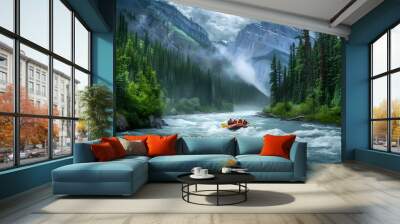 Whitewater Rafting Adventure in a Mountain Valley Wall mural