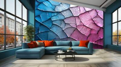 A vibrant, textured background showcasing an abstract pattern of interlocking scales in shades of blue and purple. Wall mural