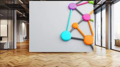 Colorful network connections on a grey background, representing digital communication. Wall mural