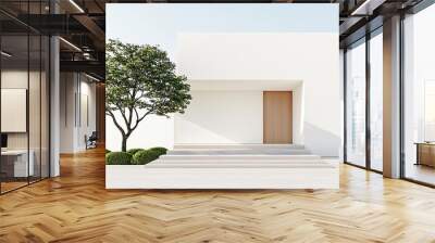 Contemporary minimalist house, simple garden, 3D illustration Wall mural