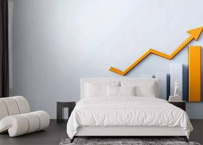 Graphic representation of growth with bars and an upward arrow, white isolated background. Wall mural