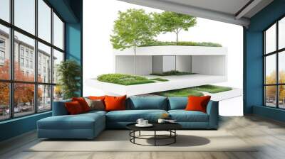 Minimal 3D house with rooftop meditation garden, zen elements, simple and serene design, wellness concept Wall mural