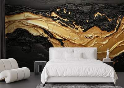 Abstract Gold and Black Liquid Swirls, art, abstract, liquid, texture Wall mural