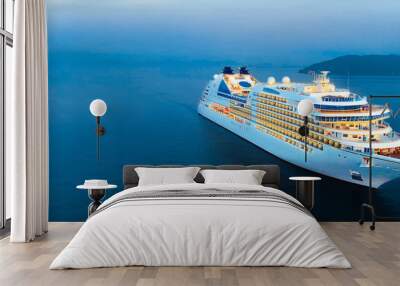 Aerial view of beautiful white cruise ship above luxury cruise in the ocean sea at early in the morning time concept smart tourism travel on holiday vacation time on summer, webinar banner  forwarder  Wall mural