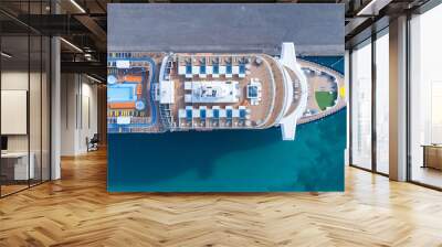 Aerial view of beautiful white cruise ship above luxury cruise in the sea port concept tourism travel on holiday vacation time. Wall mural