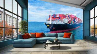 Cargo container Ship, cargo vessel ship carrying container and running for import export concept technology freight shipping sea freight by Express Ship. front view Wall mural