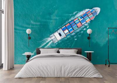 Cargo container ship carrying container and running in the ocean near international container port customs shipyard sea port concept smart logistic service. transportation logistics trading.. Wall mural