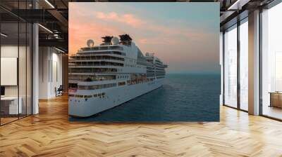 Cruise Ship, Cruise Liners beautiful white cruise ship above luxury cruise in the ocean sea at sunset time concept exclusive tourism travel on holiday take a vacation time on summer Wall mural