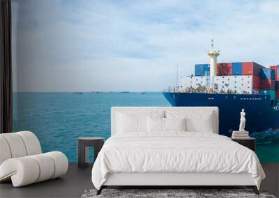 front view Cargo Container ship the ocean ship carrying container and running for import export concept technology freight shipping by ship Wall mural