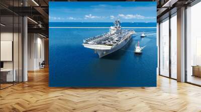 nuclear ship military navy ship war ship carrier full loading fighter jet aircraft and helicopter pa Wall mural