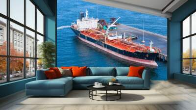 Oil tanker ship. Red Oil Tanker runing in the ocean sea. petroleum ship transportation import export fuel energy across red ocean sea. Vessel transport Gas to customs.. Wall mural