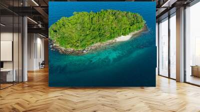 Seascape with small island. Blue sea surface from above, sea from a drone. Beauty of nature concept backgroun. beautiful island Wall mural