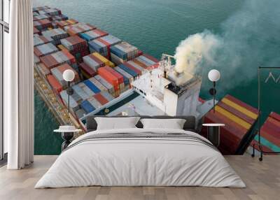 Smoke exhaust gas emissions from cargo lagre ship ,Marine diesel enginse exhaust gas from combustion. Wall mural