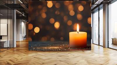 candle light burning with sparkle and candle flame bokeh background Wall mural