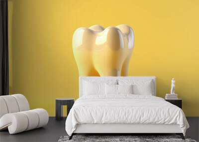 Dental model of premolar tooth on yellow background. Concept of dental examination teeth, dental health and hygiene. 3d rendering illustration Wall mural