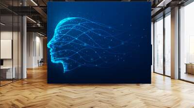 abstract head human and brain artificial intelligence technology on blue background. business creativity idea virtual concept. network data learning and education digital. vector illustration. Wall mural