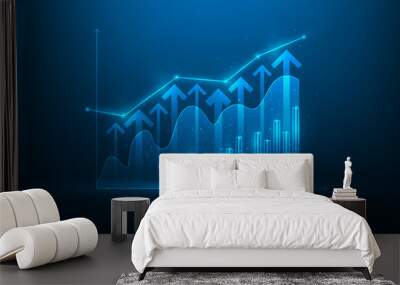 achievement graph arrow growth and development technology. stock market trading investment on blue dark background. vector illustration fantastic hi-tech digital. Wall mural