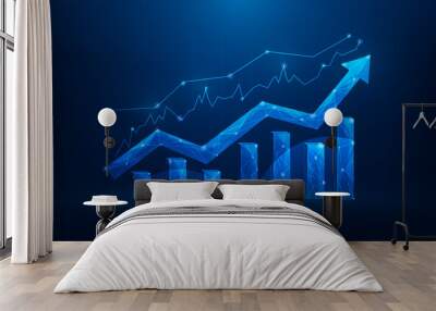 buisness financial graph stock market growth on blue background. chart arrow growth technology digital. vector illustration fantastic design. Wall mural