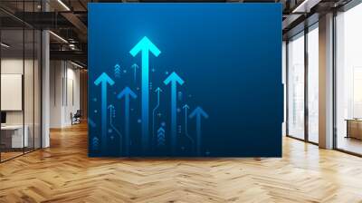 business digital arrows up to goal on blue dark background.  rate of return investment chart vision for financial. growth business concept. copy space for text. Vector illustation abstract futuristic. Wall mural