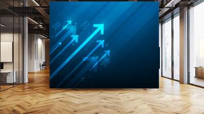 business digital growth arrow up to success on blue dark background.  investment graph technology circuit to success. financial technology strategy.market chart profit. vector illustration hi-tech. Wall mural