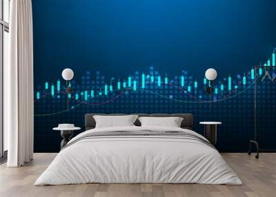 business investment graph growth on blue dark background. stock market trading success. arrow income economy increase. vector illustration technology digital. candlestick chart concept. Wall mural