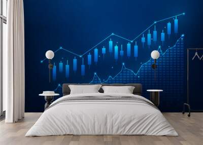 business investment graph growth to success technology on blue dark background. financial data strategy. stock market trading chart profit money. bullish trend up. vector illustration fantastic. Wall mural