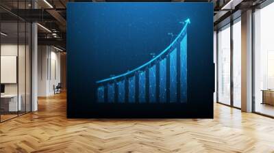 business investment planning graph to success. business stair to goal achievement. vector illustration digital fantastic design. on blue dark background. consists of dot,line and triangle low poly. Wall mural