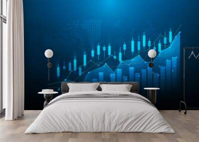 business investment trading stock on blue dark background. chart increase digital technology. financial data strategy. market chart profit money. vector illustration hi-tech. candlestick forex growth. Wall mural