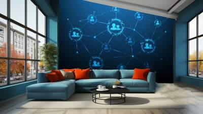 business social network connection people on blue dark background. global internet technology and da Wall mural