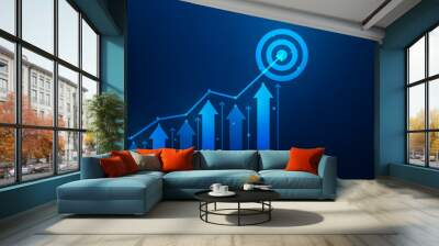 business strategy aiming at a target. achievement goal to  with arrow up graph. investment finance growth. vector illustration fantastic technology. Wall mural