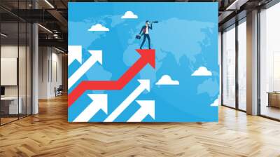 businessman standing on the arrow and vision pointing achievement to success. Achievement and career, Leadership concept. vector illustration flat design. Wall mural