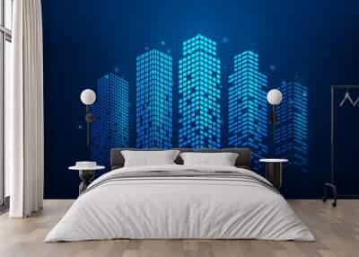 cityscape dot technology digital network connect on blue background. Future city wifi  innovation digital connection worldwide global. vector illustration digital fantastic design. Wall mural