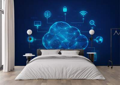 Cloud Computing technology internet on blue background. Low poly big data online concepts. modern business technology. vector illustration modern design. Wall mural